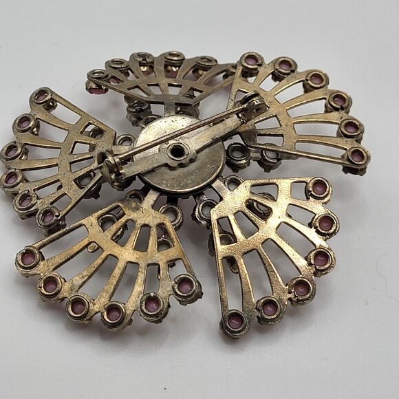 Vintage Starburst Pronged Flower Pink Brooch Pin 2.25in - Picture 2 of 4